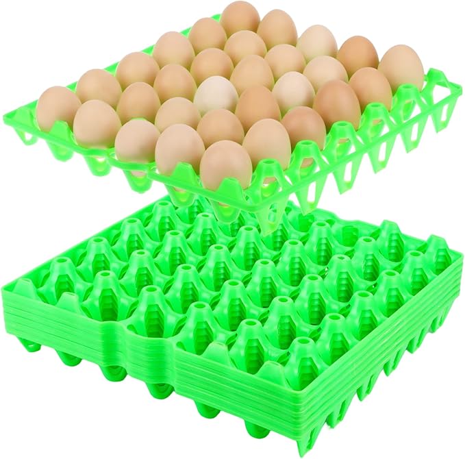 6-Pack Plastic Egg Tray Egg Crates 30-Egg Flats for Home Chicken Farmers, Stackable Egg Cartons Hold Multiple Eggs, Great for Storing, Sorting, and Shipping Eggs, Durable and Reusable (Green)