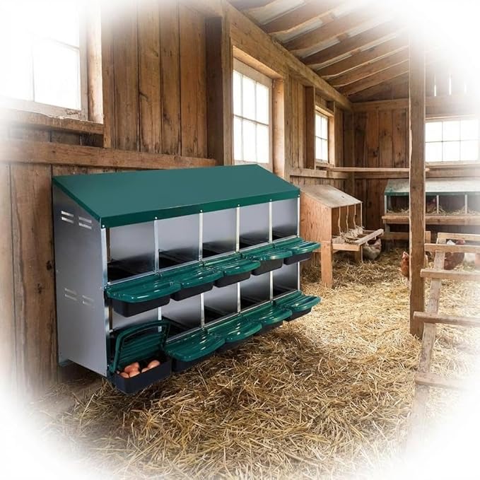 Wall-Mountable Galvanized Steel Chicken Nesting Boxes, 6/8Hole Metal Laying Box with Ventilated Design, Roll Away Egg Collection Tray, Weatherproof Hen Roosting Boxes for Coop