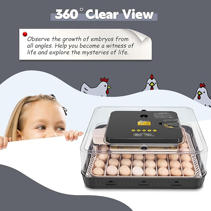 Sailnovo 56 Egg Incubator for Hatching Eggs with Automatic Egg Turning and Auto Humidification, Temperature Control, Egg Candler, Incubator for Chicken Eggs, Gray