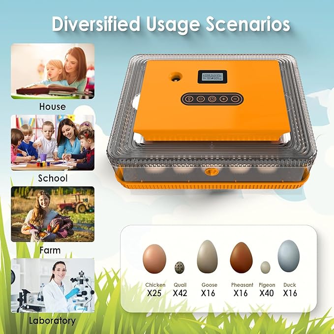 HOWOOIUA 25 Egg Incubator with Automatic Turning & Digital Display, Temperature Control Humidity Monitor with Countdown Timer, 3-in-1Incubator for Hatching Chicken, Duck, Quail, Goose Eggs