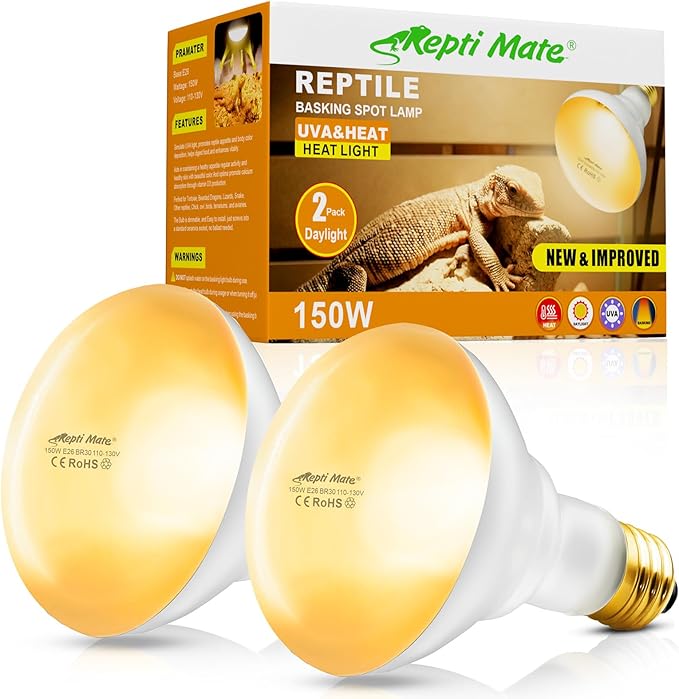 2Pack Reptile Heat Lamp Bulbs, 150W Reptile Heat Emitter Basking Spot Light, UVA Daylight Heat Lamp Bulbs for Chickens Coop Reptiles Pets Brooder Use