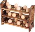 3 Tier Stackable Egg Rack, Wooden Countertop Egg Holder Holds 36 Eggs, Dark Brown Fresh Eggs Organizer, Stackable Quail Egg Sorter Storage Trays for Duck, Turkey, Chicken Egg