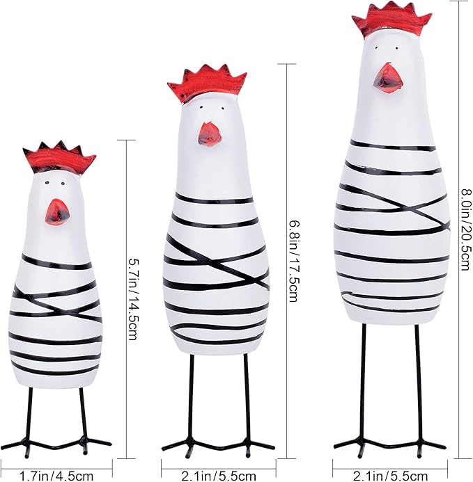 Greencherry Wood Cute Chicken Chook Carving Figurines for Home Decor Pack of 3 Pcs