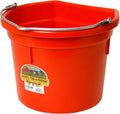 Little Giant® Flat Back Plastic Animal Feed Bucket | Animal Feed Bucket with Metal Handle | Horse Feed & Water Bucket | 22 Quarts | Red
