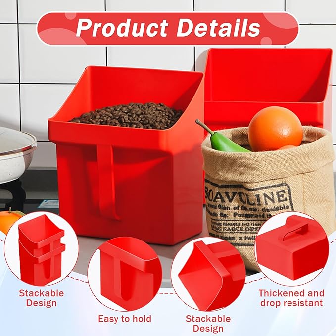 2 Pcs Large Feed Scoop 128 oz Plastic Utility Grain Scoop Ice Seed Enclosed Bucket Shovel with Side Handle for Horse Bird Chicken Livestock Animal Dry Food Restaurant Kitchen(Red)