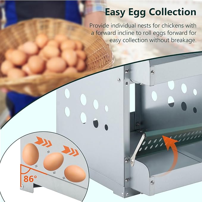Chicken Nesting Box for Laying Eggs - 4 Room Chicken Laying Boxes, Nesting Boxes for Chickens, Heavy Duty Metal Chicken Coop (22.05" L x 16.92" W x 25.59" H)