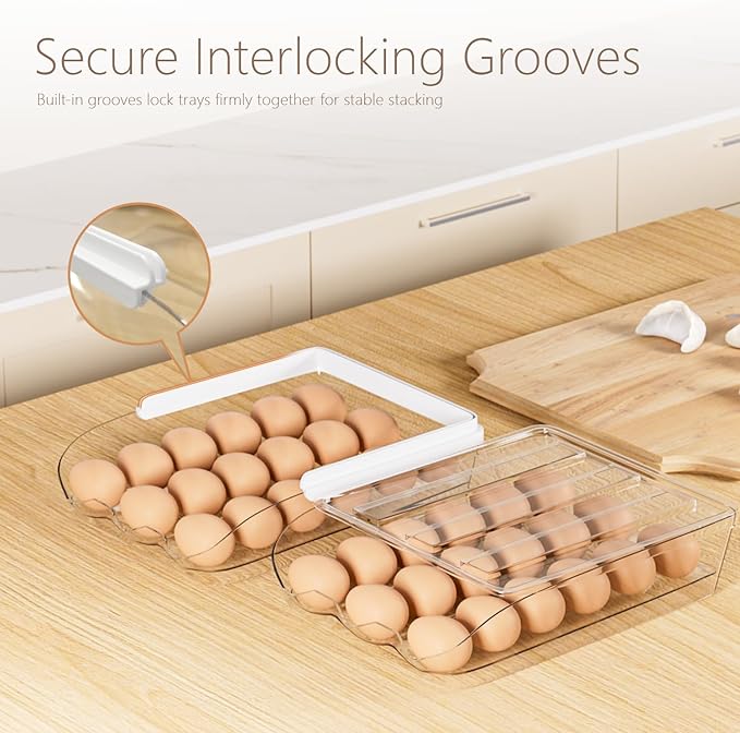 Proarea Egg Holder for Fridge, Stackable Rolling Egg Organizer for Refrigerator, Clear Egg Storage Container with Lid, Auto Rolling Egg Dispenser, Holds 36 Eggs, 18 Eggs per Tray