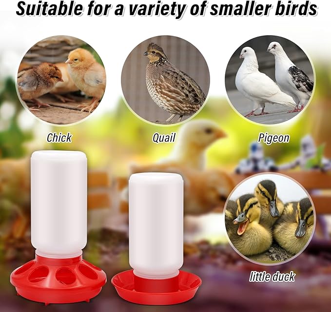 Chicken Feeder and Waterer Set Hanging Chicken Waterer Feeder for Poultry Duck Quail Chick Baby Automatic Chicken Feeders no Waste Bird Water Dispenser Chicken Coop Accessories Supplies (Red)