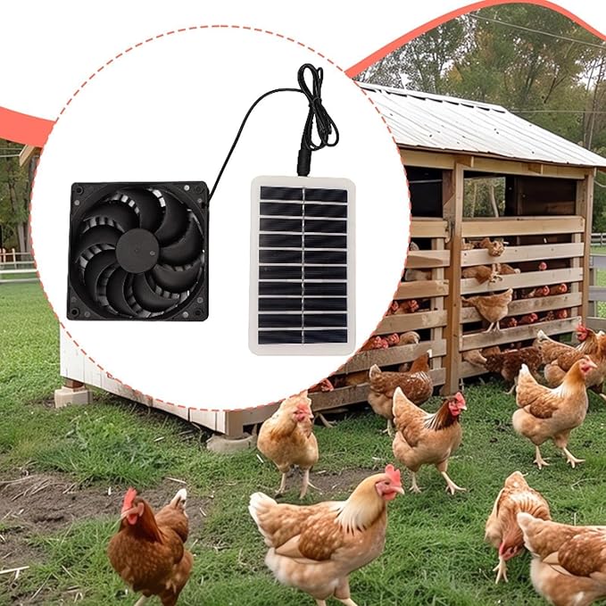 2W Solar Chicken Coop Exhaust Fan Set Air Circulation Fan Easily Install for Pet House, RV Multifunctional Accessories