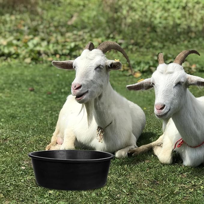 4 Pcs Rubber Feed Pan, 4 Quart 10.6 x 4.1 Inche Livestock Feeding Bucket, Dust Bath Container, Durable Utility Bowl for Horse Cats Dogs Chickens Ducks Goats Pigs and Farm Small Animal.