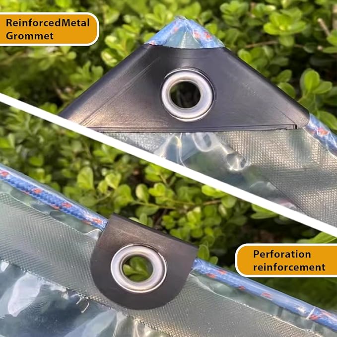 8.2x9.5 ft Clear Tarp, Waterproof Plastic Tarps with Grommets Clear Vinyl Tarps, Thickened Transparent Tarpaulin for Patio Enclosure Roofs Gardening Chicken Coop Greenhouse Plant