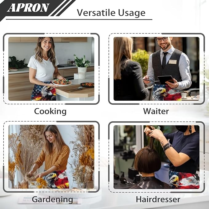 Waist Apron with 3 Pockets Waterproof 13 Inch Short Half Waist Aprons Women Men Server Aprons Waitress Waiter Apron