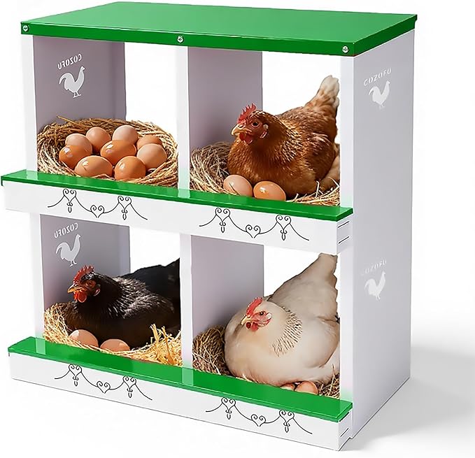 4 Hole Chicken Nesting Box for Laying Hens - Automatic Rollout Egg Collection, Heavy Duty Metal Nesting Boxes with Swing Perch for Chicken Coops, Secure & Easy Clean Poultry Nest Box