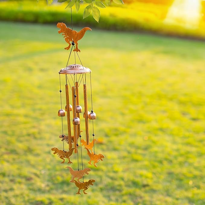 Dinosaur Wind Chimes Outdoor Dinosaur Gifts for Women Men Mom Gardening Birthday Gifts Metal Memorial WindChimes for Outside/Indoors, Lawn, Patio, Yard Art, Garden Decor, Yard Decorations