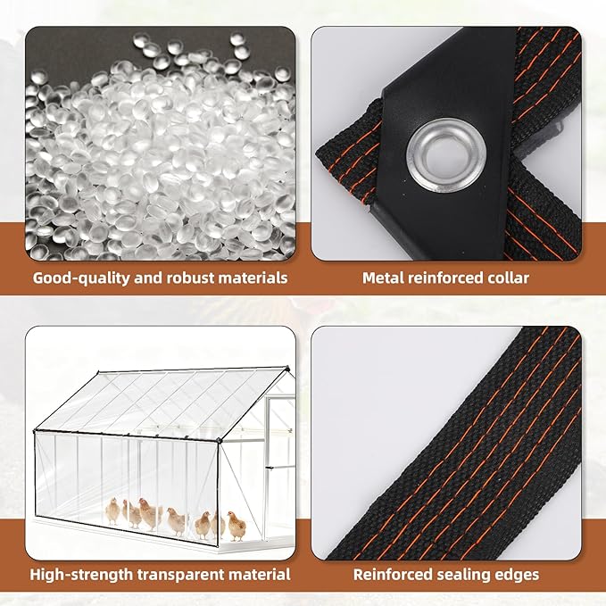 2pcs Chicken Coop Cover, 4x2m/13.12x6.56 Feet Waterproof Clear Tarp for Chicken Coop with 30 Cable Ties Heavy Duty PVC Pheasantry Runway Cover Wrap for Outdoor Farm Winter Supplies Accessories