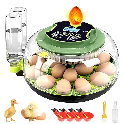 18 Egg Incubators for Hatching Eggs, Egg Incubator with Temperature Control, Humidity Display, Auto Egg Turner, Egg Candler, 2 Size Egg Trays, Digital Incubator for Chicken, Duck, Quail Eggs