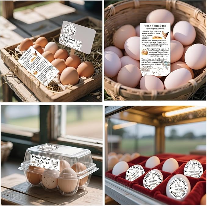 1400 Pcs Egg Stickers Kit for Farm Fresh Eggs 200 Egg Handling Instructions Stickers 600 Farm Fresh Eggs Stickers 600 Please Return Egg Carton Stickers for Egg Sellers Farmers Market Local Egg Dealer