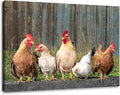 Woxfcart Kitchen Chicken Decor Wall Art, Farmhouse Rustic Barn Animal Canvas Pictures with Wood Background for Bathroom Bedroom, 36 x 24 Inch