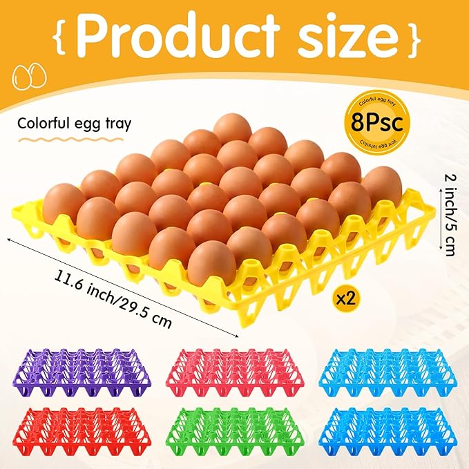 Honeydak 8 Pack Plastic Egg Trays Crates 30 Flats Egg Cartons Dozen Reusable Container Holder Storage Box for Home Chicken Farmers Storing Sorting Shipping