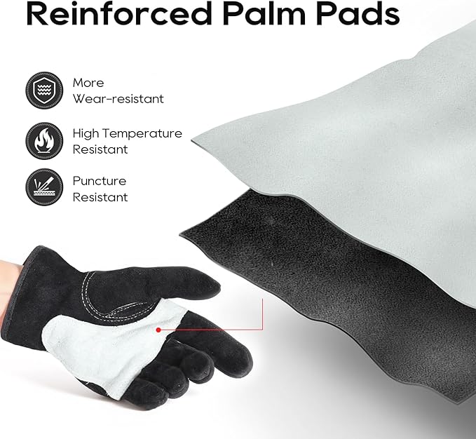 TOPDC Leather Work Gloves for Men or Women, Cowhide Leather Gloves for Gardening, Tig/Mig Welding, Chainsaw, Farm, Ranch, Reinforced Palm, Adjustable Cuff, Cotton Lining, Firm Grip & Durable, L
