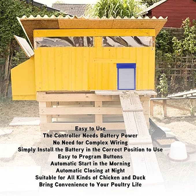 Automatic Chicken Coop Doors, Battery Powered Timer Chicken Door Openers, Auto Poultry Coop Door Systems - Electric Operated Chicken Coop Door Opener with Adjustablle Timer(US Plug)
