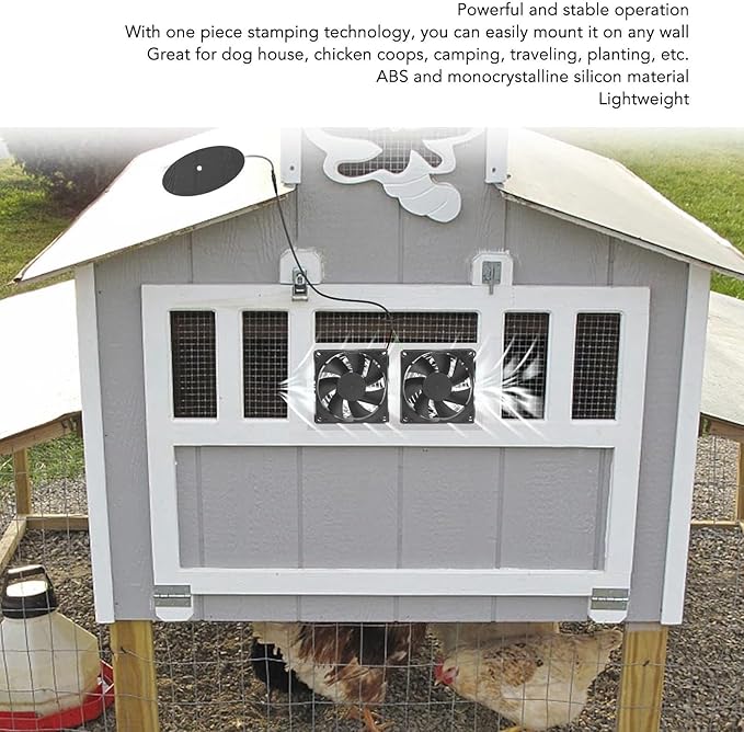 5W Solar Powered Fan, Chicken Coop Ventilation Fan, Solar Exhaust Intake Cooling Ventilation Fan for Chicken Coop, Greenhouse, Shed, Pet House