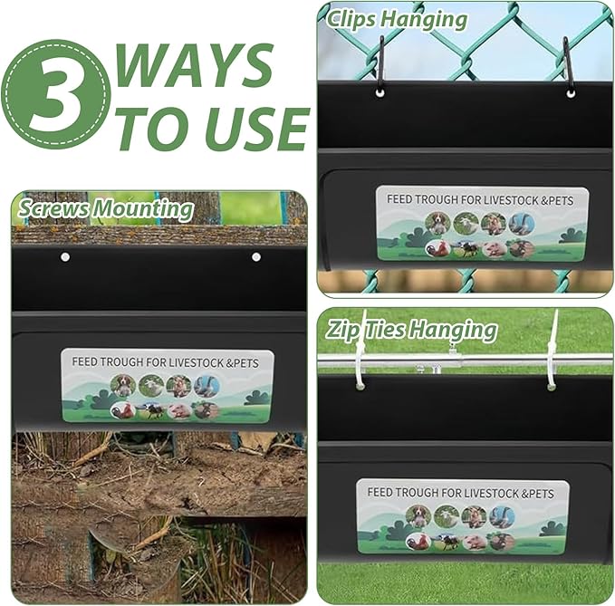 6 PCS Black Goat Feeder Hanging Pig Feeder with Clips 5 Quart Chicken Feeder Trough Poultry Feeder Hanging Goat Mineral Feeder Chicken Coop Feeder and Waters for Livestock, Pets, Poultry