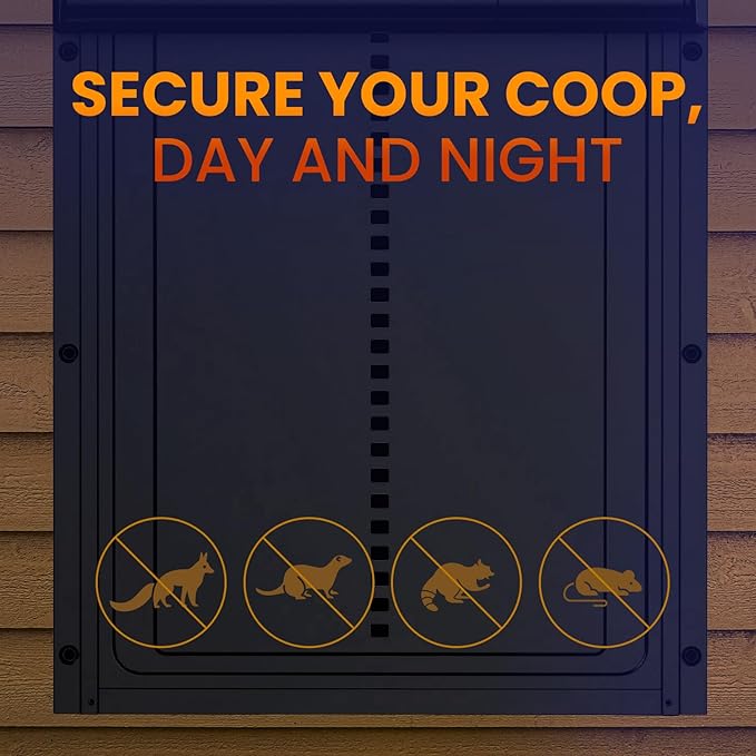 Wireless Automatic Chicken Coop Door – Solar Powered – LCD Display, Timer & Light Sensor – Anti-Pinch, All-Weather Aluminum – 5-Year Protection - Okköbi