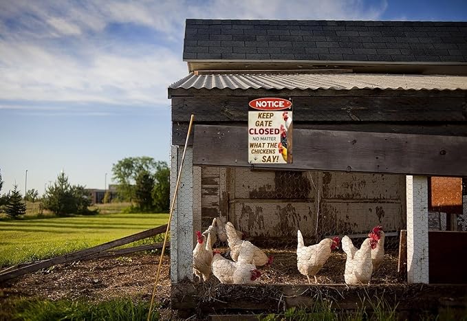 Keep Gate Closed Sign - Rustic Farm Metal Sign for Chicken Coop, Yard, Garden Fence or Outdoor Barn Decor, 12x8 Inch