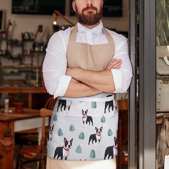 Server Apron with 3 Pockets Waist Waiter Waitress Half Apron Short Aprons