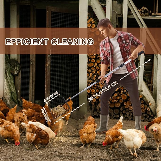 3 in 1 Stretchable Chicken Poop Scooper Chicken Coop Accessories Sifting Shovel for Chicken Coop Chicken Litter Scoop Supplies Separating Poo and Debris from Sand(22.4 to 50 Inch)