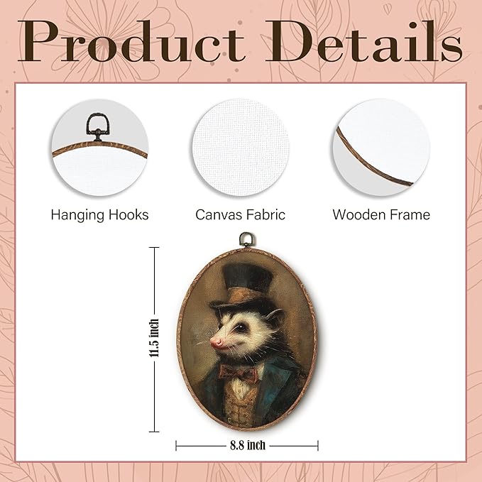 Hxlac Vintage Opossum Oval Wall Art Framed, Dark Moody Opossum Oval Wall Decor, Rustic Farm Animal Hanging Canvas Prints Wall Sculptures for Home Living Room Bedroom Decor, 8.5x11.5 Inch