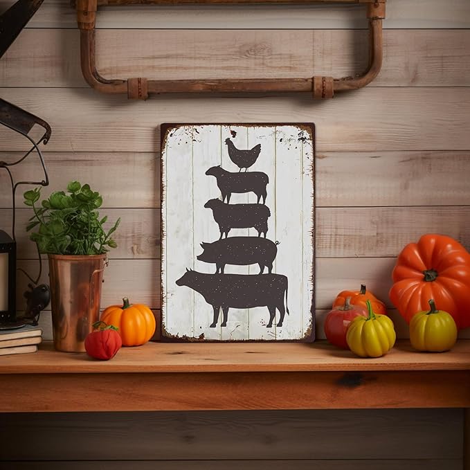 Chic Farm Animals Metal Sign Vintage Style Wall Decor for Farmhouse Gift 12x8 Inches