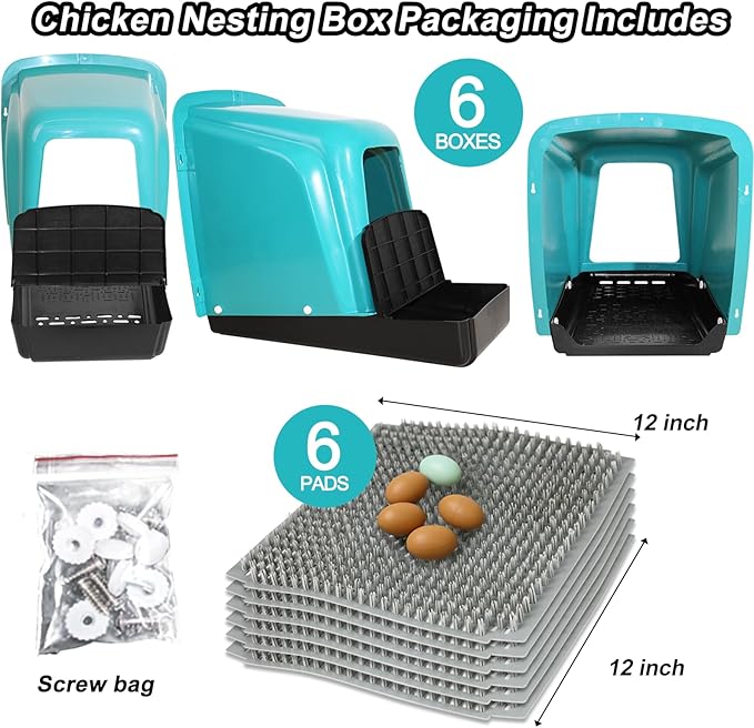 Chicken Nesting Boxes Chicken Laying Boxes with Egg Roll Out Nesting Boxes for Chickens Coop Nest Box Large, Easy to Install, Waterproof and Durable (Green, 6 Pack)
