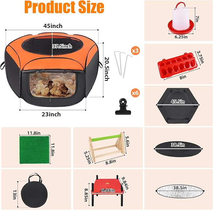 Brooder Box for Chick, 6-in-1 Chick Starter Kit, Includes Brooder Heating Plate, Baby Chicken Pen, Chicken Feeder, Waterer, Perch, Nesting Pad (Brooder Set)