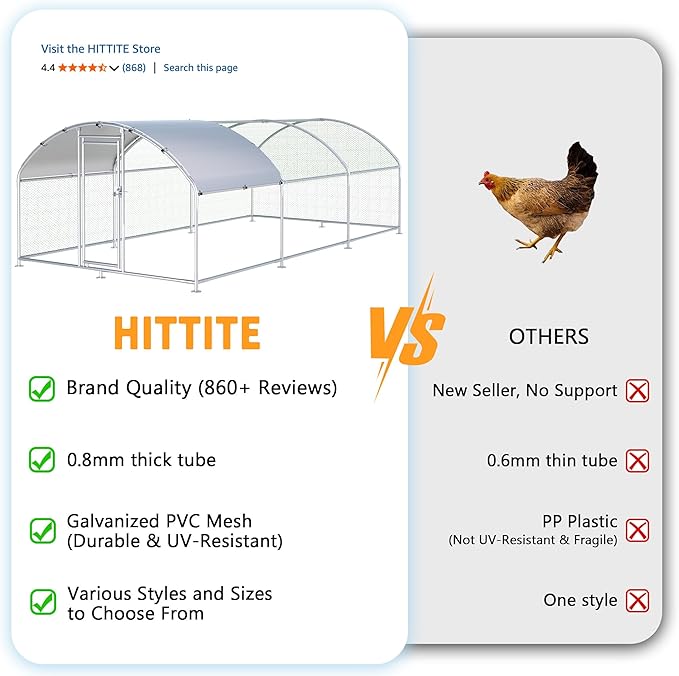 HITTITE Large Metal Chicken Coop with Run, 19.19 x 9.84 x 6.23 ft Walk in Poultry Cage Chicken Run Pen, Dome Roof Outdoor Chicken Runs for Yard with Waterproof & Anti-UV Cover
