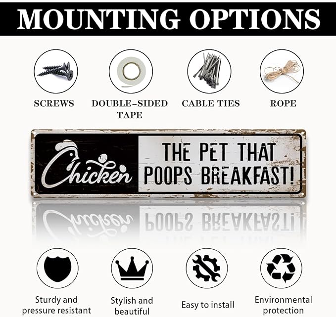 Chicken Sign, The Pet That Poops Breakfast Sign, Rusty Metal Tin Signs 15.8x4 inches, Funny Chicken Coop Decor, Animal Farm Decor, Rustic Metal Signs, Wall Decors Art, Farmer Gift