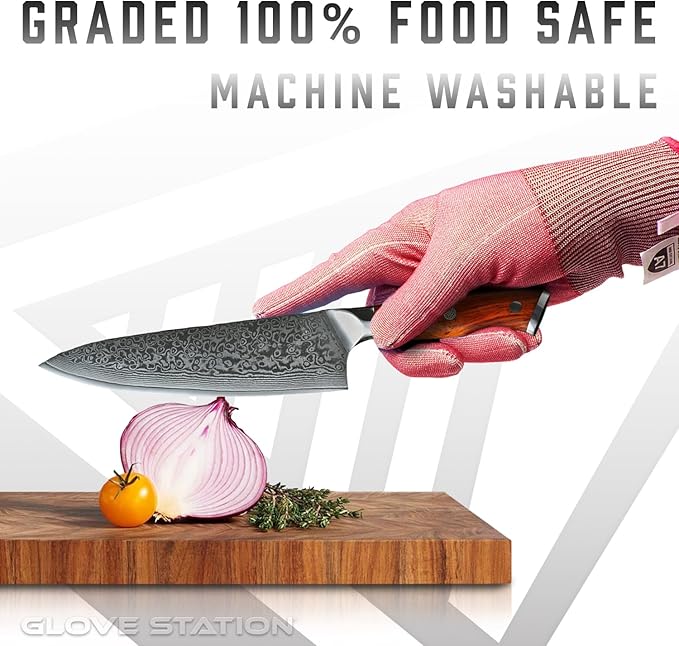 Glove Station Ultra Durable Series Cut Resistant Gloves - Cutting Gloves for Chefs, BBQ and Cooking - Level 7 Protection, Food Grade Safe Cut - Marble Red, Large