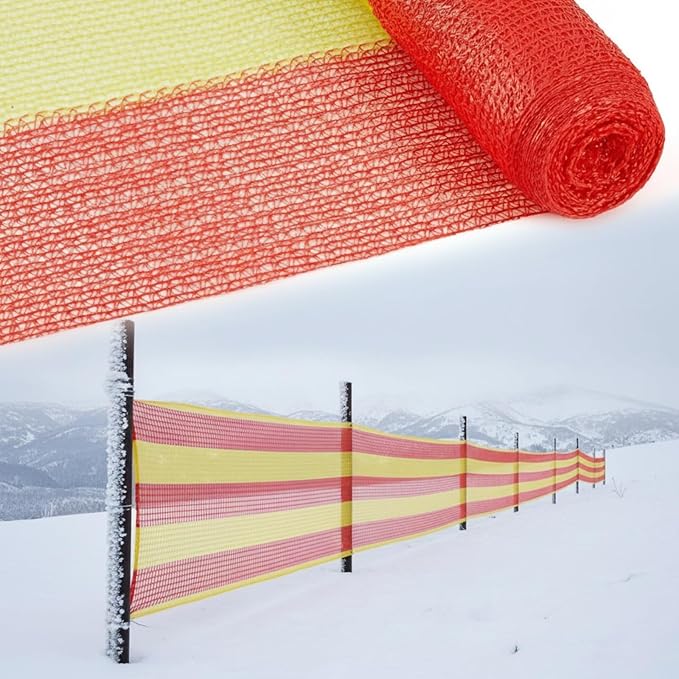1 Roll 3.3' x 164' Safety Snow Fence Net HDPE High Visibility Temporary Barrier Construction Netting Safety Warning Roadblock for Snow Fencing Garden Poultry Driveway (Red and Yellow)