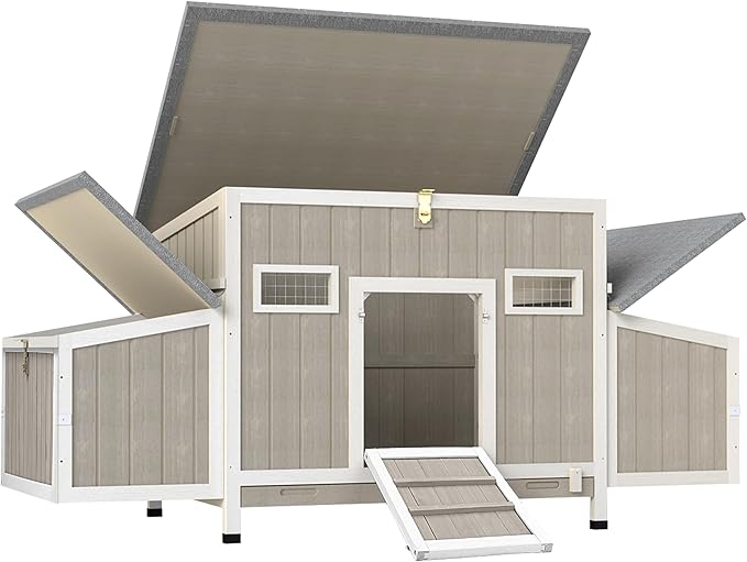 Outdoor Chicken Coop Wooden Hen House for 2-4 Chickens for Small Backyard Weatherproof Roof, 4 Nesting Box, 2 Perches,Tray for Families and Beginners Raising Chickens at Home (Hencoop 84)