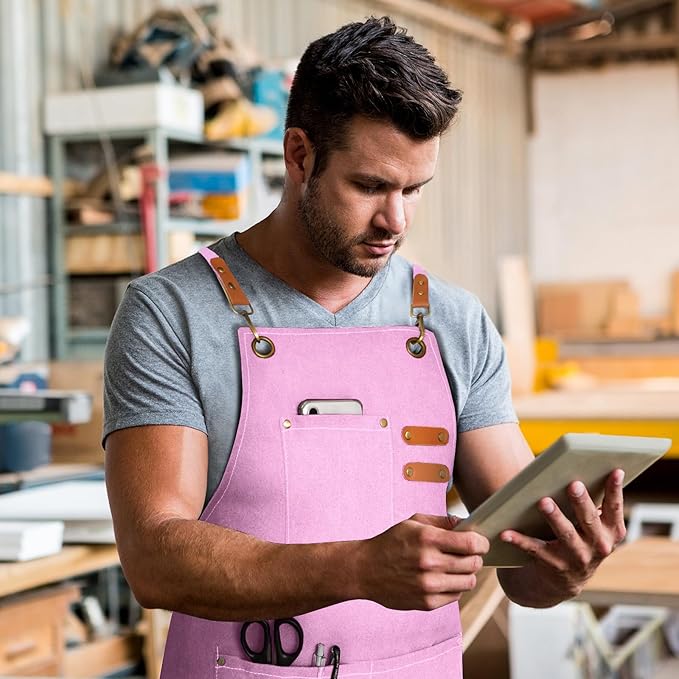 Chef Apron for Men Women Canvas Aprons with 3 Pockets Cross Back Resistant Work Apron for Cooking