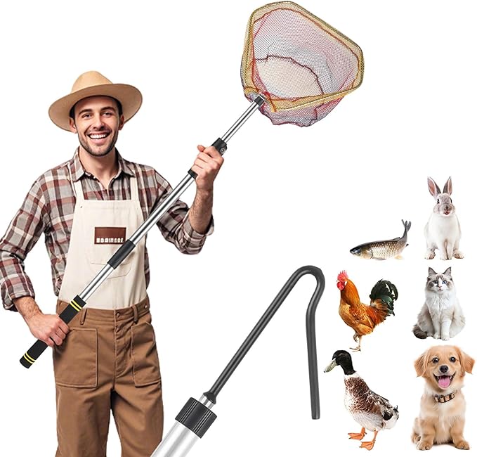 Chicken Catcher Net Telescopic,37 to 64 in Chicken Catcher Leg Hook Long Handle Animal Catcher Pole Heavy Duty with Stainless Steel Tube Extension Pole Poultry Hook Fowl Catcher Sturdy