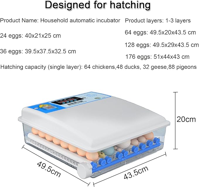 Egg Incubator Chicken Incubators for Hatching Eggs with Automatic Temperature and Humidity Control, Chick Brooder, Incubator Box Kit,36Eggs,64Eggs