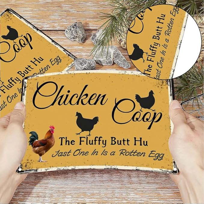 Chicken Coop Outdoor Decor with Fluffy Butt Hut Design 6x8 Inch Tin Sign for Yard Farmhouse Poultry Lovers