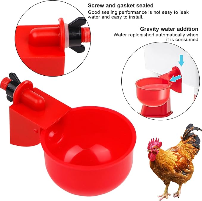 20 Pack Chicken Water Cups, Automatic Chicken Waterer for Poultry Automatic Chicken Watering System, Long-Lasting Use Chicken Waters, Water Feeder Kit for Chick, Duck, Goose and Bunny