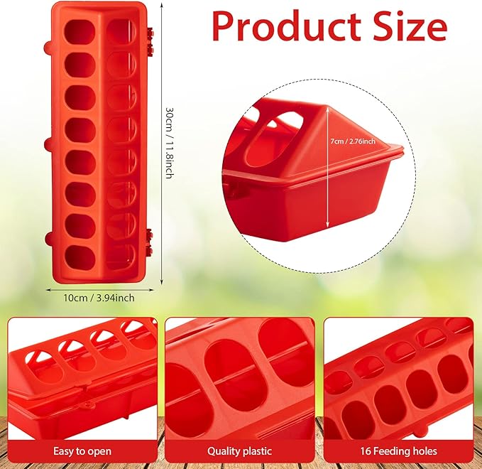 8 Pack Plastic Flip Top Small Poultry Feeder Quail Feeder Baby Chick Ducklings Feeder Red No Mess No Waste Multihole Poultry Feeding Dish Dispenser for Pigeon Chicken Bird