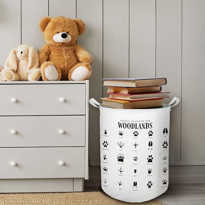 Kids Laundry Basket, Animal Tracks of the Woodlands Laundry Basket Hamper Waterproof Collapsible Storage Bin Organizer for Bedroom Bathroom Boys Girls Kids Nursery Toddler Room Clothes Toys