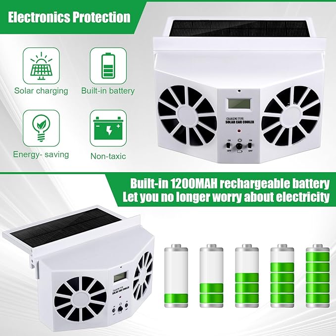 2 Pack Solar Powered Car Exhaust Fan 3 Fans Car Window 4500 RPM Air Vent Radiator Solar Energy Cooling Vent Exhaust for General Types(Solar 2 Fans,White)
