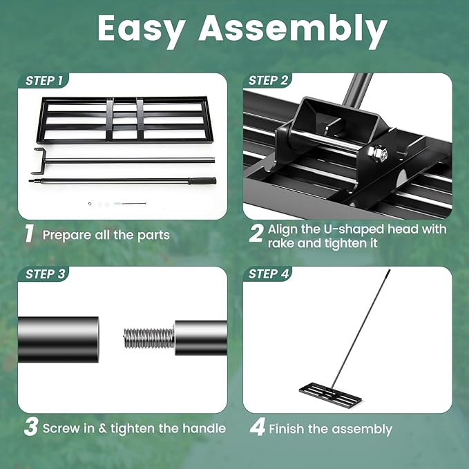 Goplus Lawn Leveling Rake, 30" x 10" Heavy Duty Level Lawn Tool w/ Ergonomic Handle for Soil, Effort-Saving Landscape Rake for Garden, Backyard, Golf Course, Farm, Pasture, Black