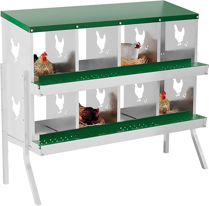8 Hole Chicken Nesting Box, Galvanized Steel Nesting Boxes with Vented Design, Laying Nesting Boxes for Hens, Wall Mount, Green with Stand